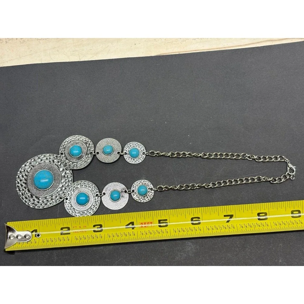Paparazzi Jewery Set   Bracelet Earings Necklace Silver Tone With Blue Turquise